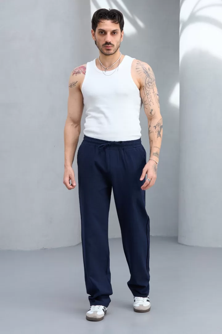 Lacivert Keten Baggy Pantolon